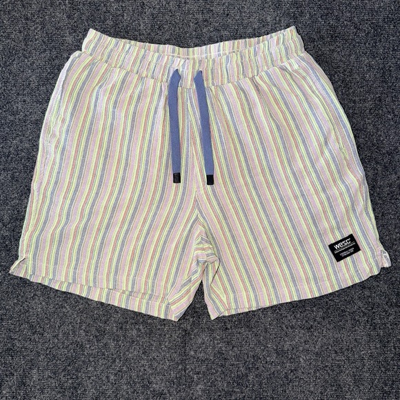 WeSC-We Are Superlative Conspiracy Pants - WeSC Shorts Men Size S Women Size M Yarn-Die Woven Vertical Stripes w/pockets